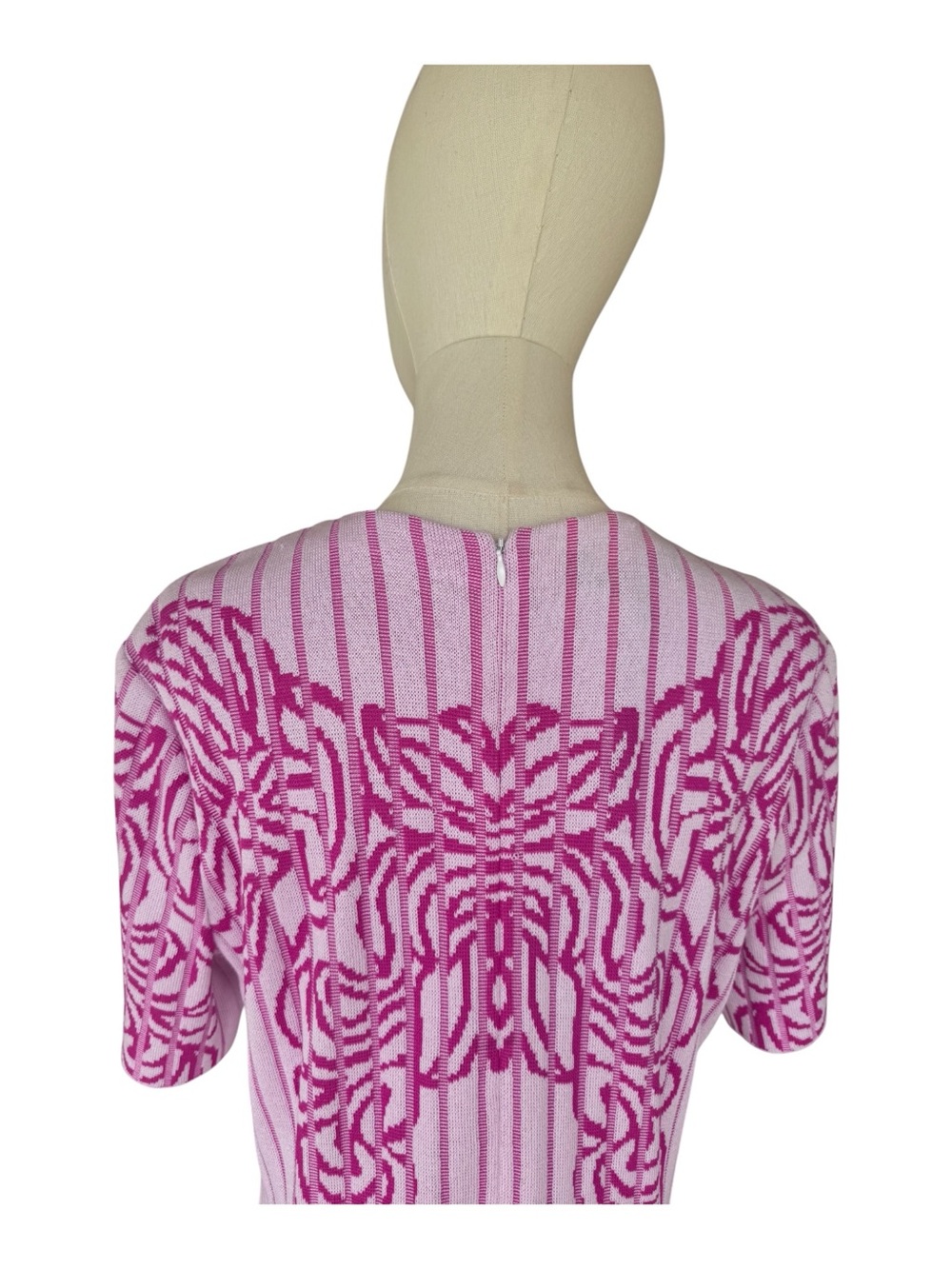 NWT Ming Wang Pink Jacquard Rib Knit Midi Dress Size Medium - Picture 6 of 7